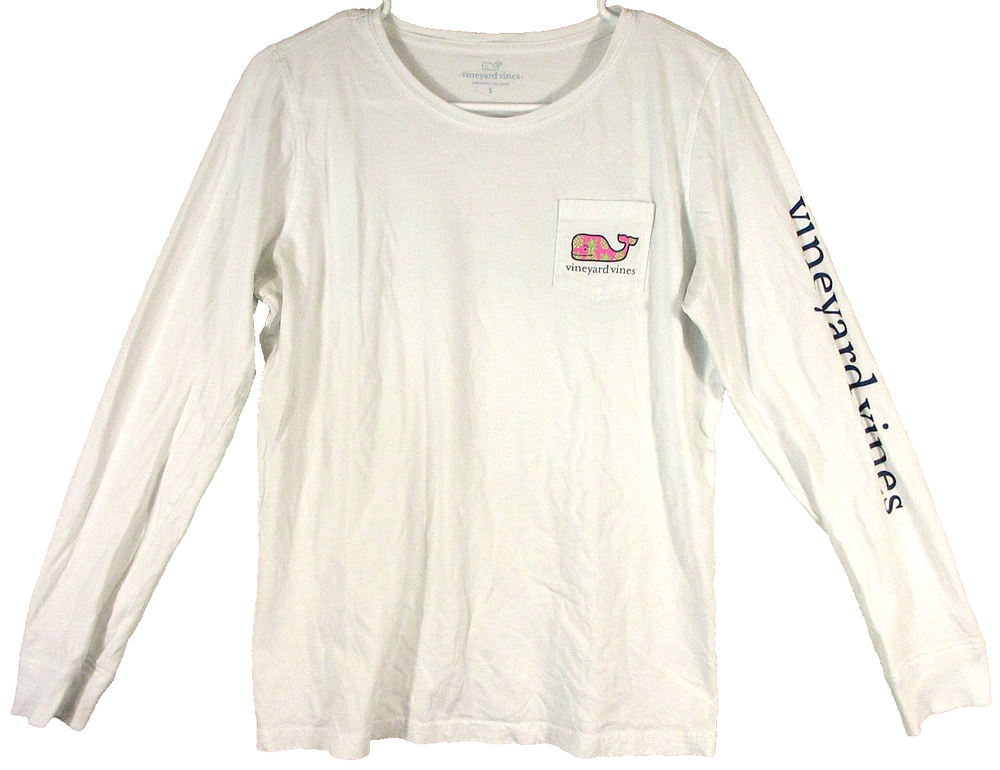 Vineyard Vines Mens Crew Neck Cotton T-Shirt Long Sleeve Pockets Size S White