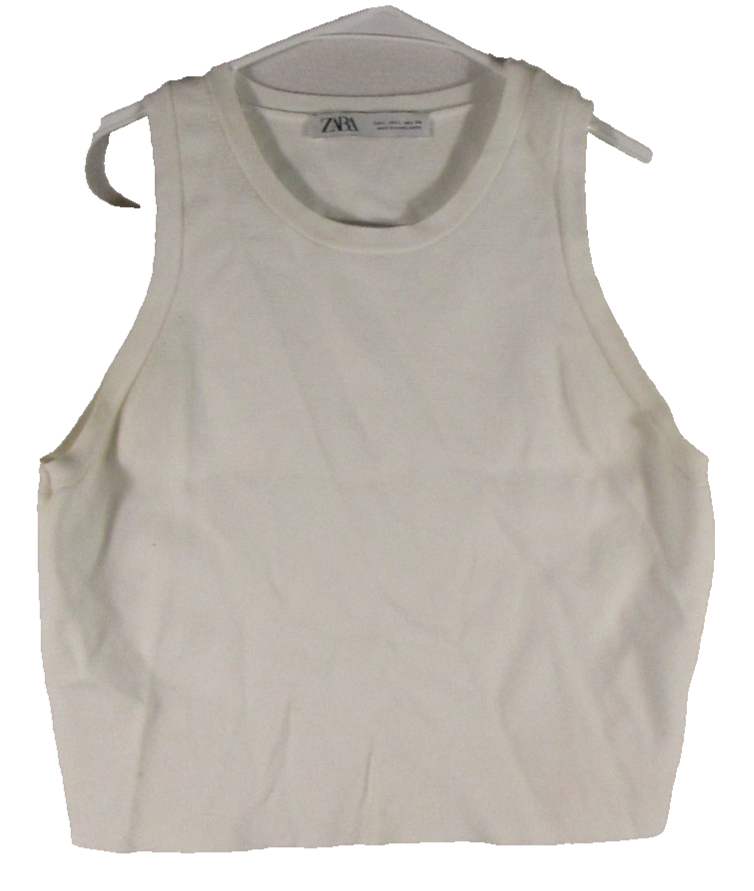 Zara Womens Ribbed Halter Cropped Top Round Neck Sleeveless Size L White