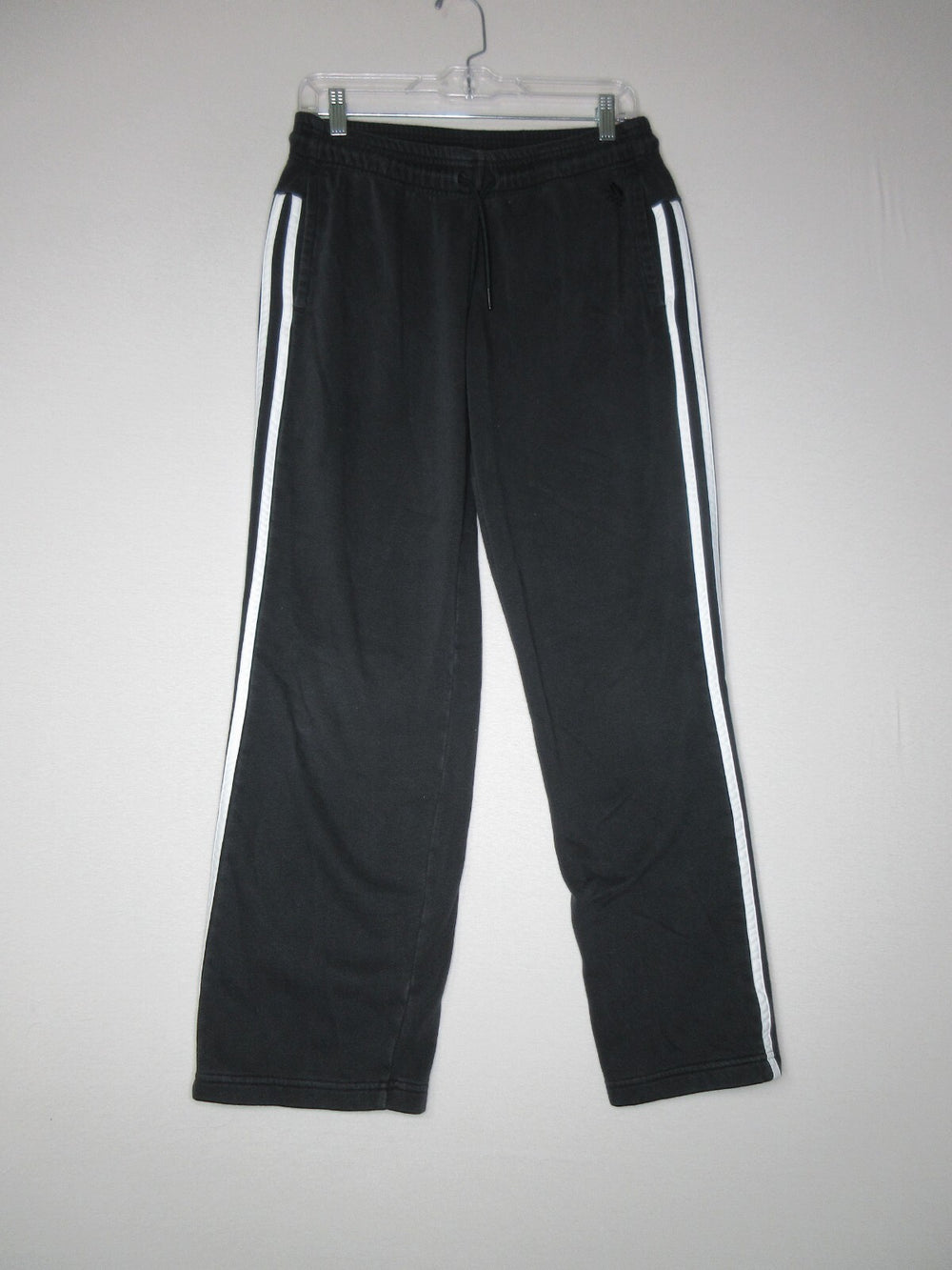 Adidas Mens Striped High Rise Drawstring Pants Straight Leg Slash Pockets Sz S