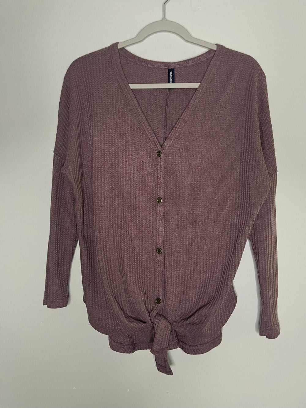 Iwollence Mauve Waffle Knit Tunic Blouse Top V Neck Tie Knot Women's Size Small