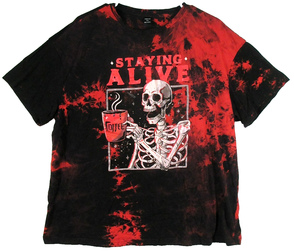 Shein Mens Crew Neck Staying Alive Graphic T-Shirt Tie Dye Print Size 1XL Black
