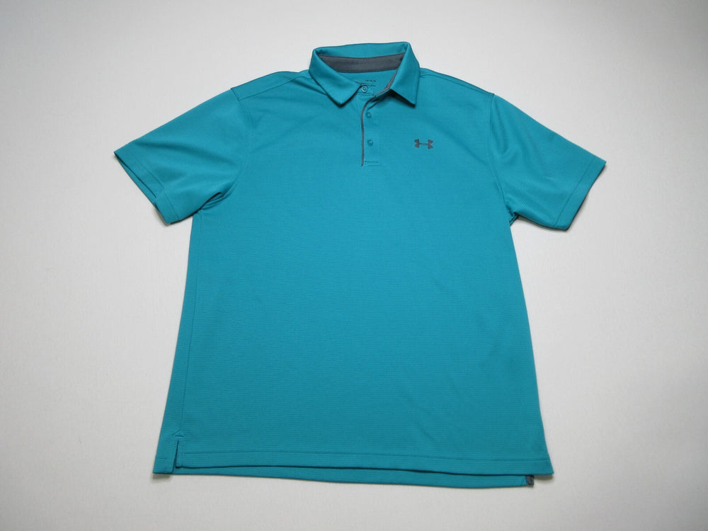 Under Armour Mens Logo Stretch 3 Button Short Sleeve Polo Shirt Size L Blue