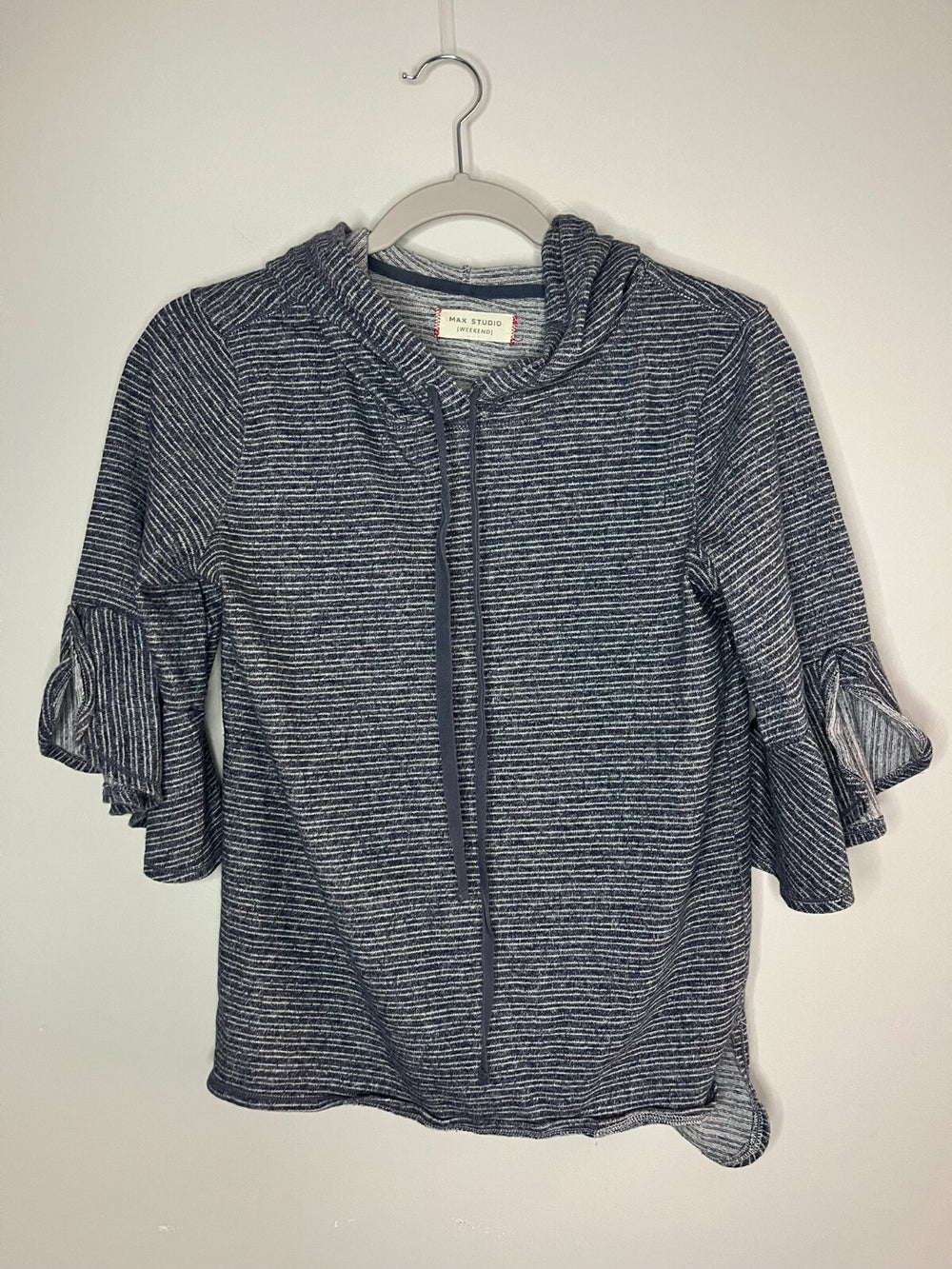 Max Studio Weekend Navy and White Striped Hooded Pullover 3/4 Sleeve Women's S