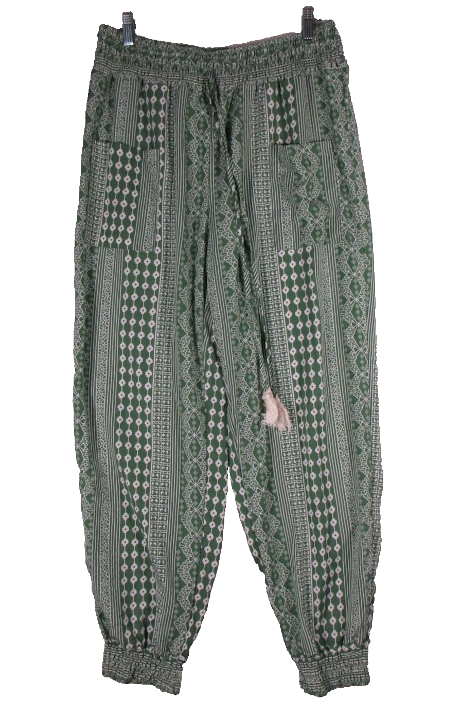 Shein Womens Floral Sweatpants Elastic Waist Pockets Size XL Green/ White