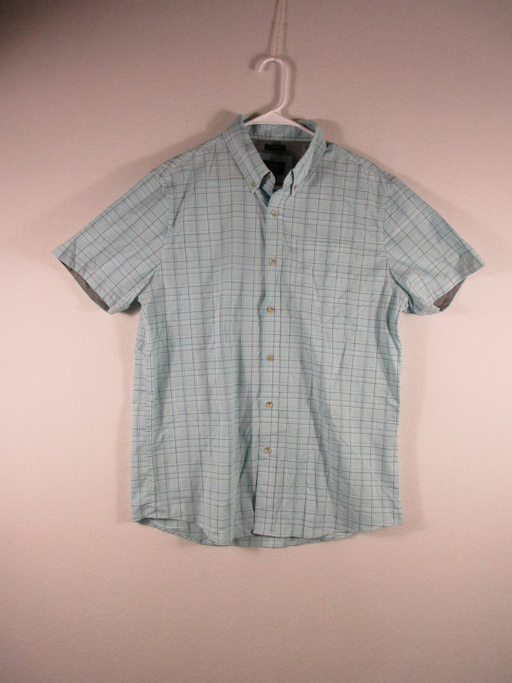 Lee Mens Regular Fit Plaid Button-Up Shirt Short Sleeve Collared Size L Blue