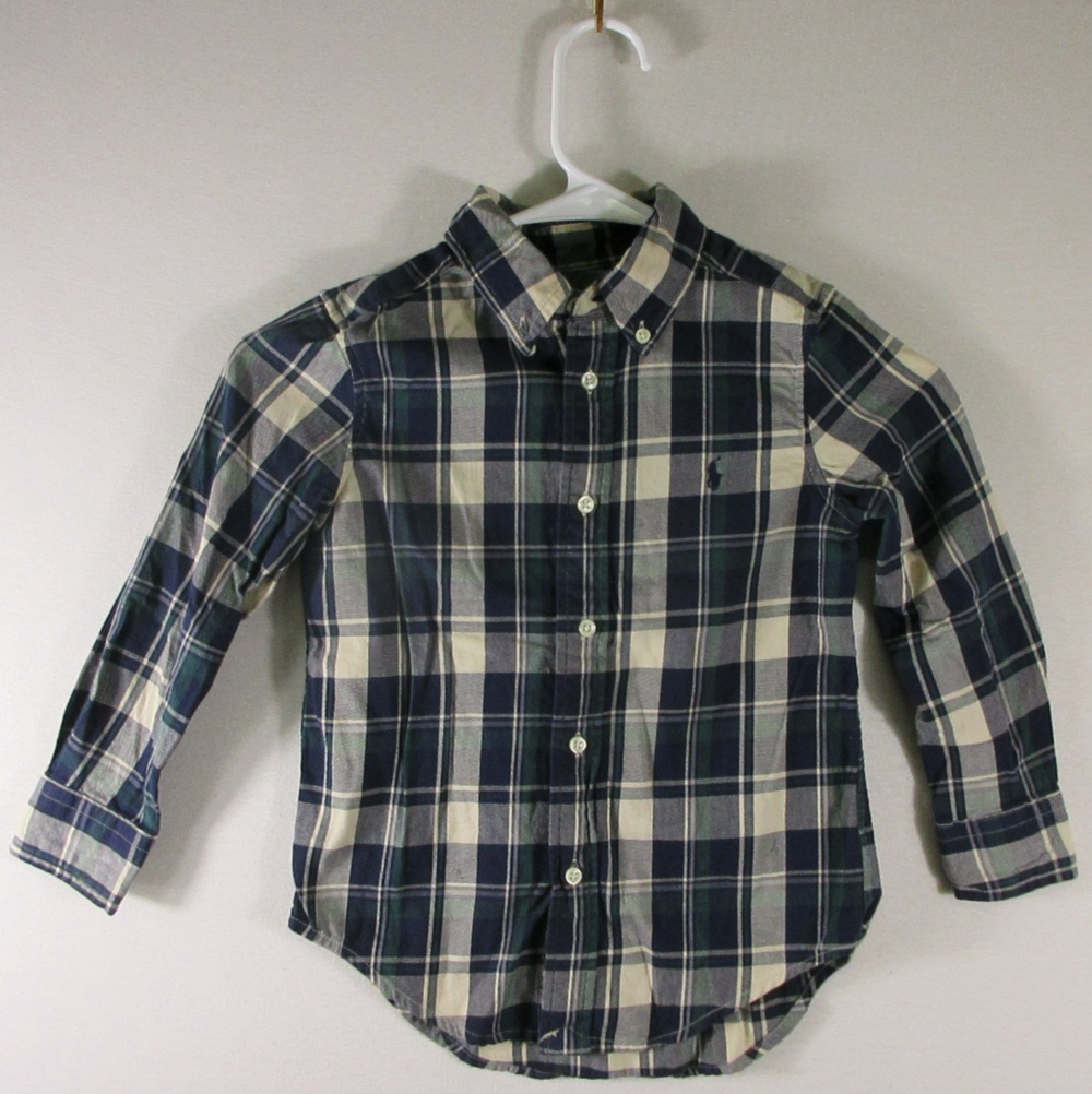 Ralph Lauren Boys Pleated Button-Up Shirt Long Sleeve Collared Size 4T Blue