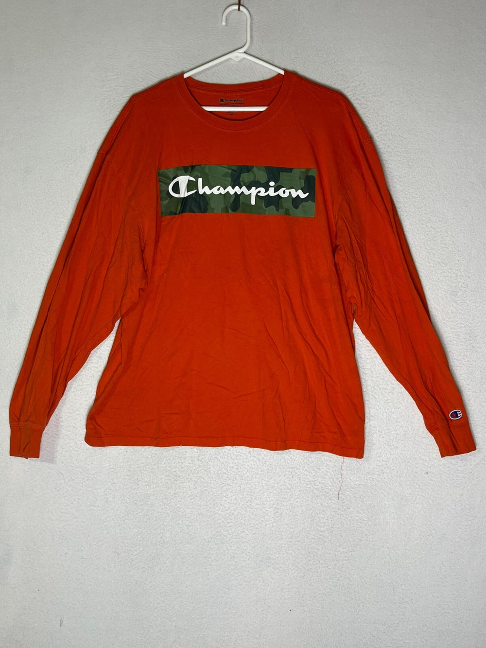 Champion Orange Long Sleeve T-Shirt Authentic Athleticwear 100% Cotton Men's XL