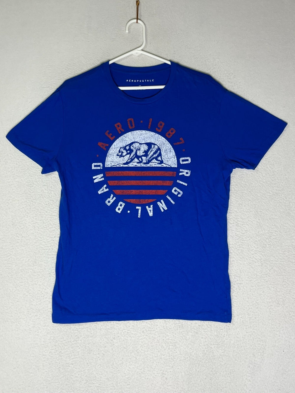 Aeropostale Blue Crew Neck T Shirt 100% Cotton Graphic Short Sleeve Mens SZ M