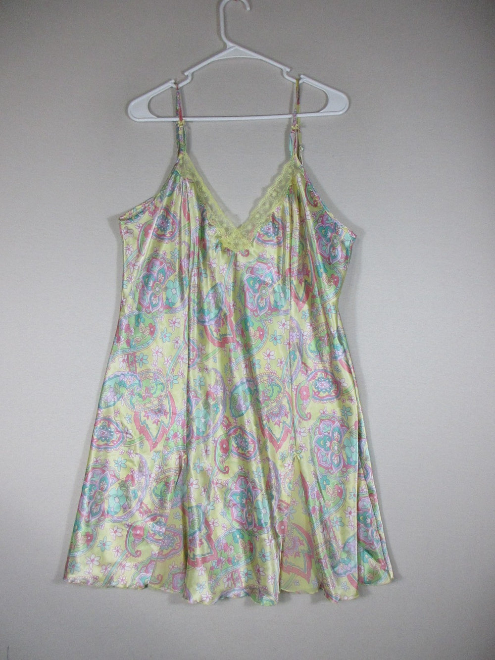 Delicates Womens Slip Dress Floral V-Neck Sleeveless Size XL Yellow/Blue