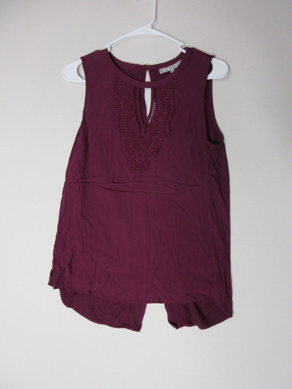 Daniel Rainn Womens Lace Round Neck Tank Top Sleeveless Hi-Low Hem Size M Maroon