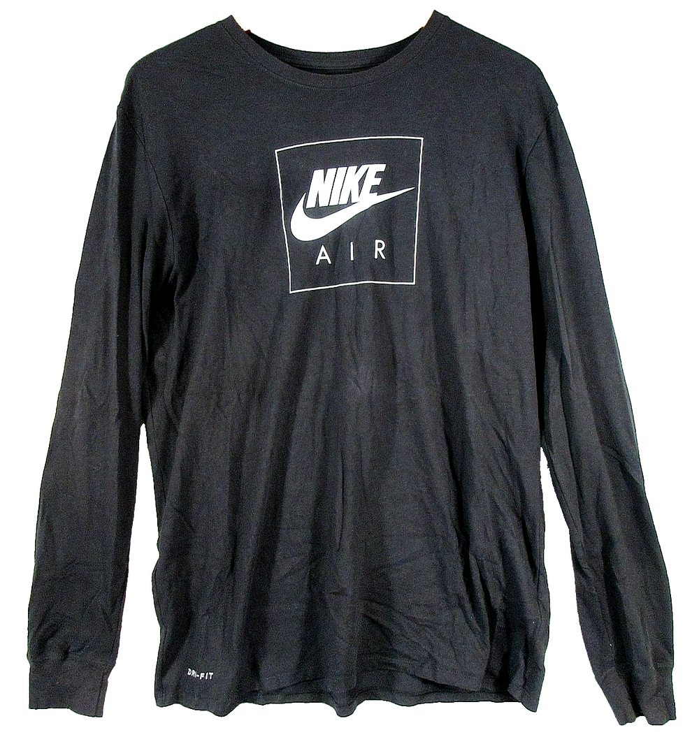 Nike Air Mens Dri-Fit Pullover Round Neck T-Shirt Long Sleeve Size XL Black