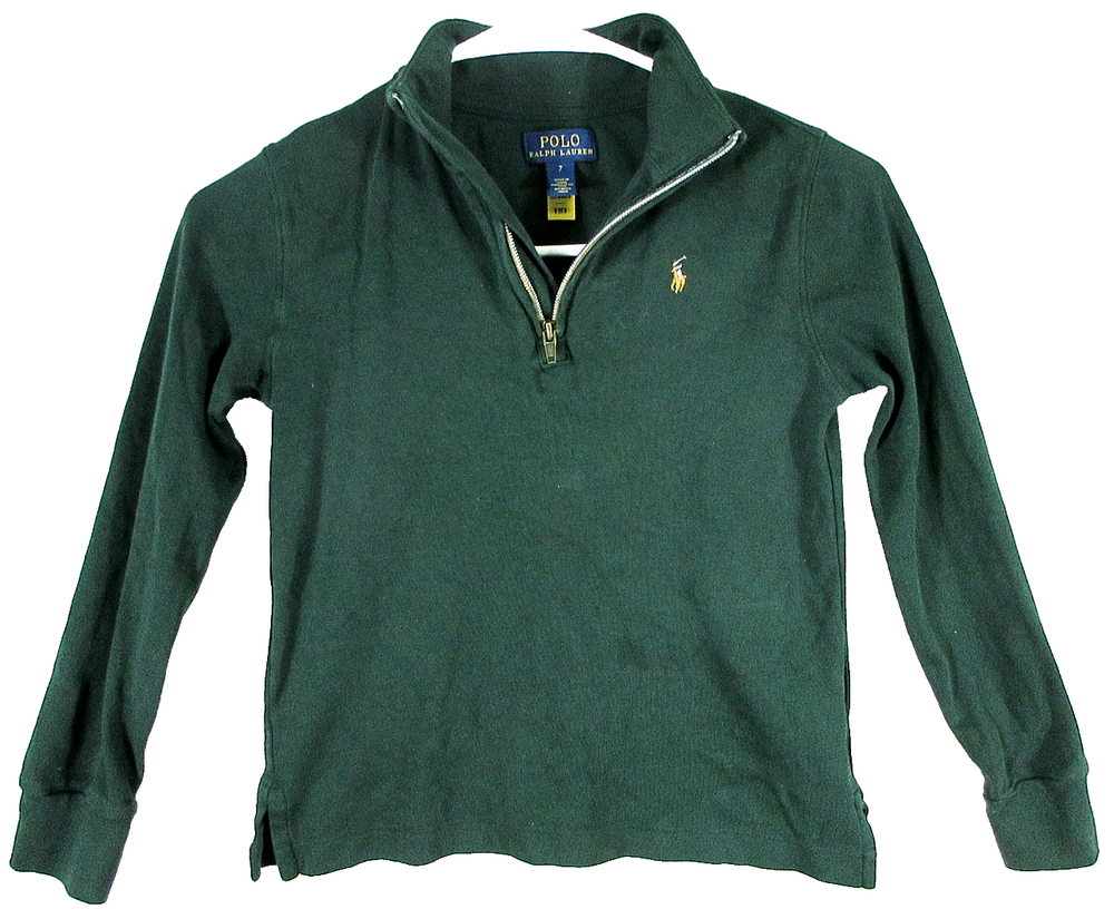Polo Ralph Lauren Boys Pullover Zip-Up Sweatshirt Long Sleeve Size 7 Green