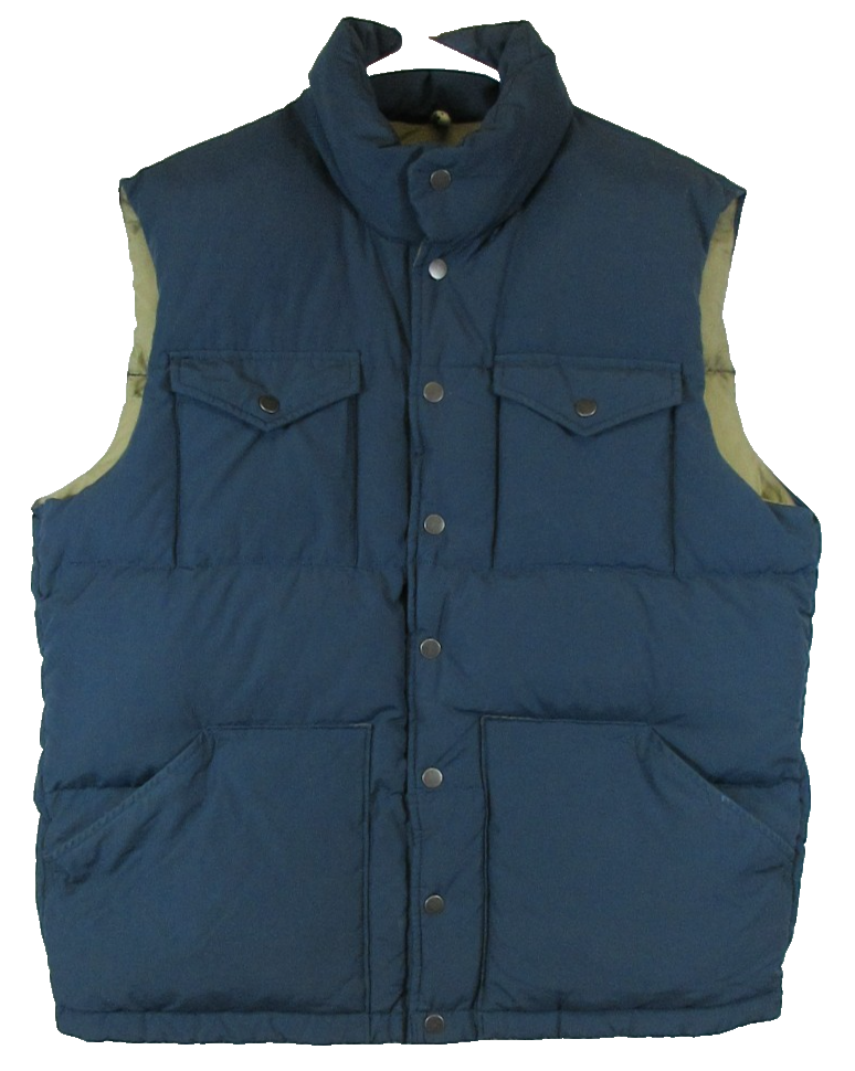 J. Crew Mens Button Front Puffer Vast Jacket Sleeveless Pockets Size L Blue