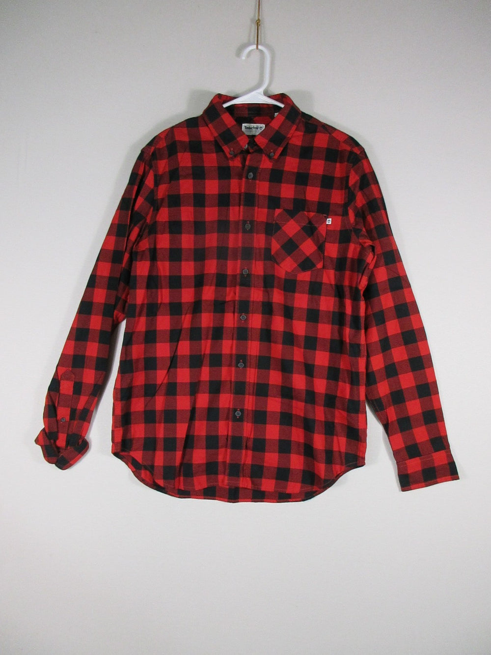 Timberland Mens Plaid Button-Up Shirt Regular Long Sleeve Pockets Size M Red