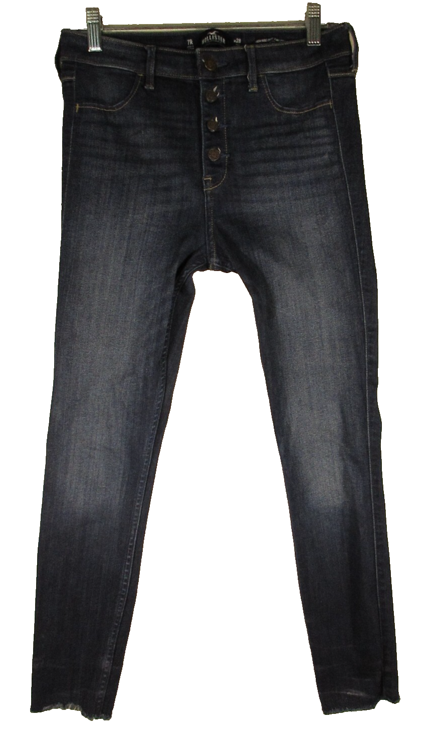 Hollister California Womens High Rise Crop Jeans Button Fly Dark Wash Size 7R