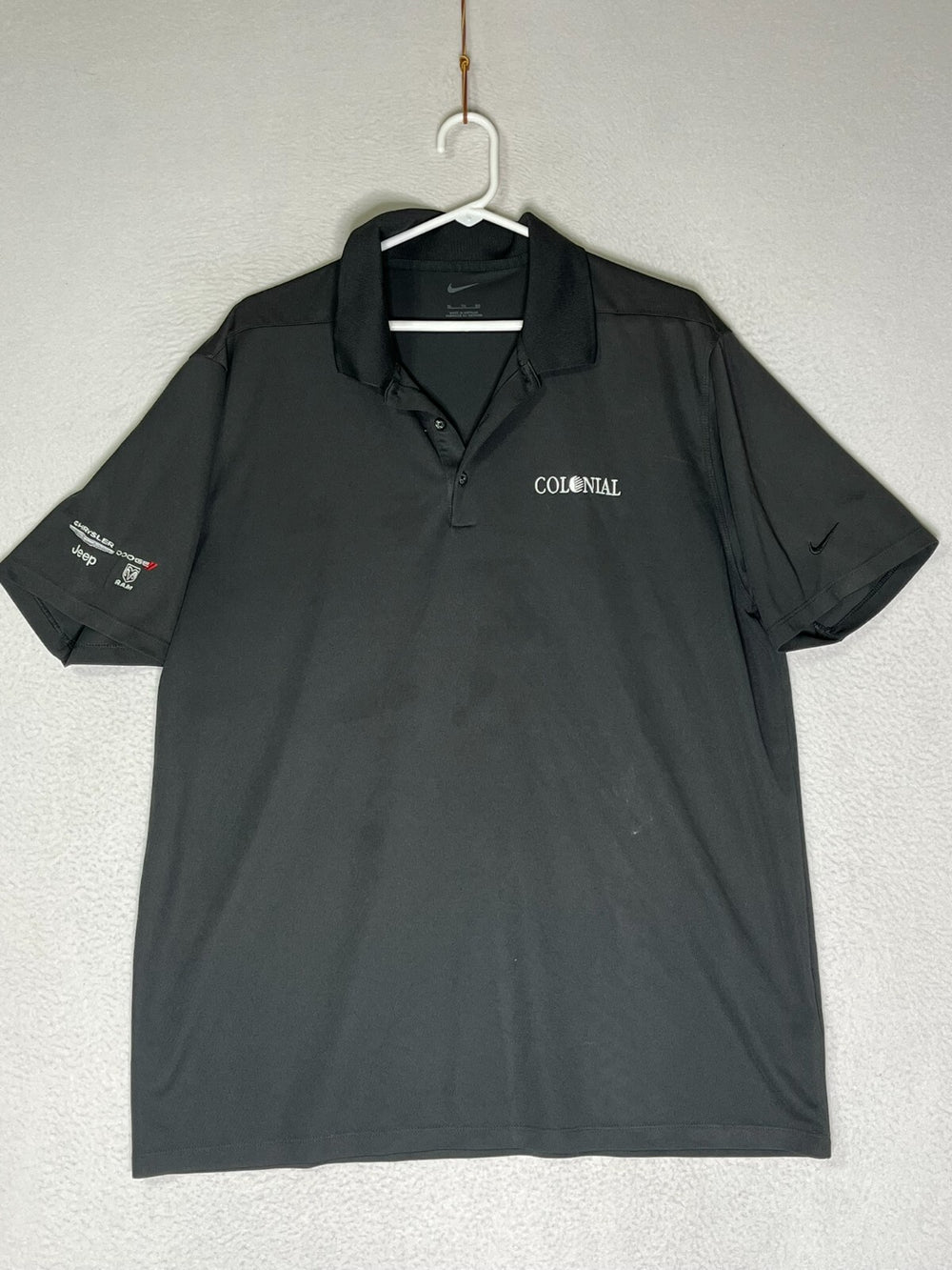 Nike Charcoal Black Polo Shirt Chrysler Jeep Colonial Short Sleeves Mens Size XL