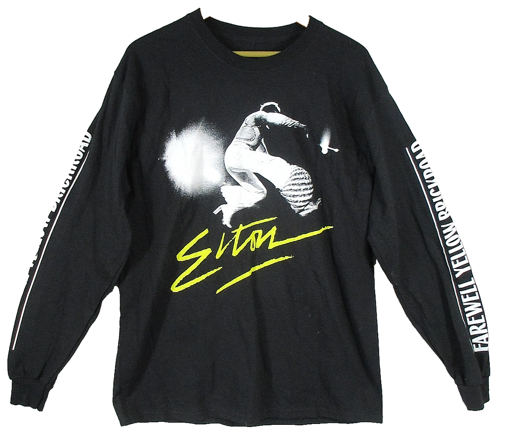 Elton John Mens Farewell Yellow Brick Road Graphic T-Shirt Crew Neck Sz L Black
