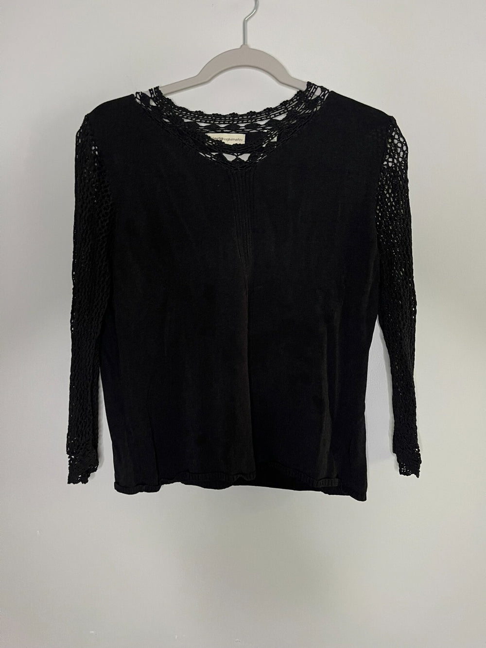 Valerie Separates Black Long Sleeve Blouse Top Crochet Embroidery Women's Size L