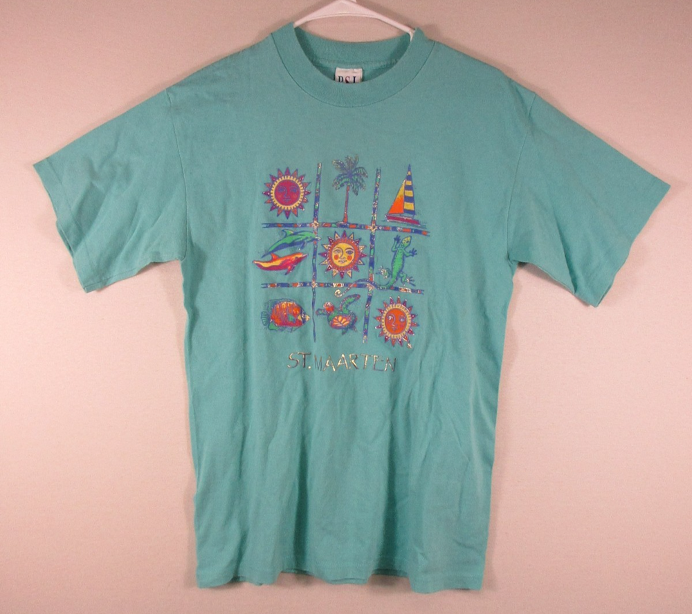 P.S.I. Mens Printed Sportswear Inc T-Shirt Round Neck Short Sleeve Size M Blue