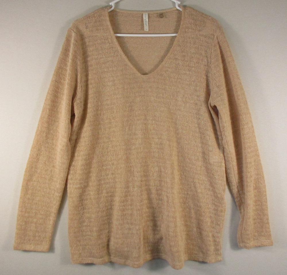 Mia & Tess Womens Pullover Cable Knit Sweater V-Neck Long Sleeve Size M Beige