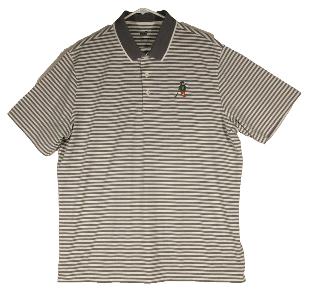 Puma Mens Striped Polo Shirt Short Sleeve Collar Neck Size XL Gray/White
