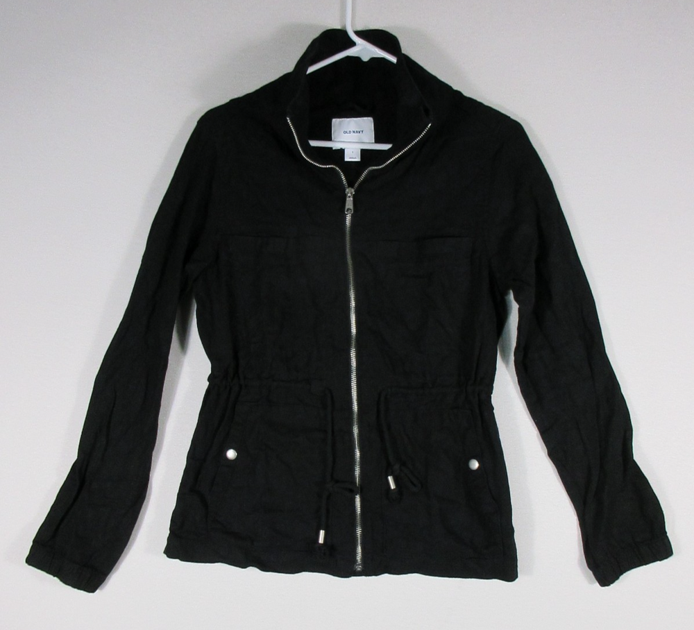 Old Navy Womens Collared Zip Tie Waist Field Jacket Long Sleeve Size S Black