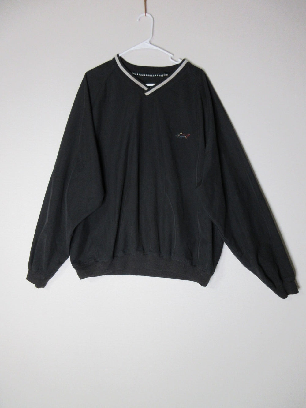 Greg Norman Mens Pullover Tight Knit V-Neck Windbreaker Long Sleeve Sz XL Black