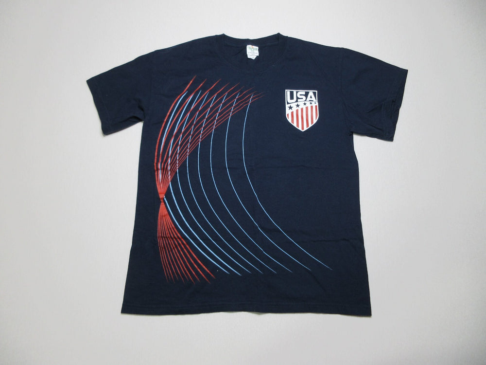 Keya Mens Striped Soccer USMT USA Futbol Football T-Shirt Short Sleeve Sz M Blue