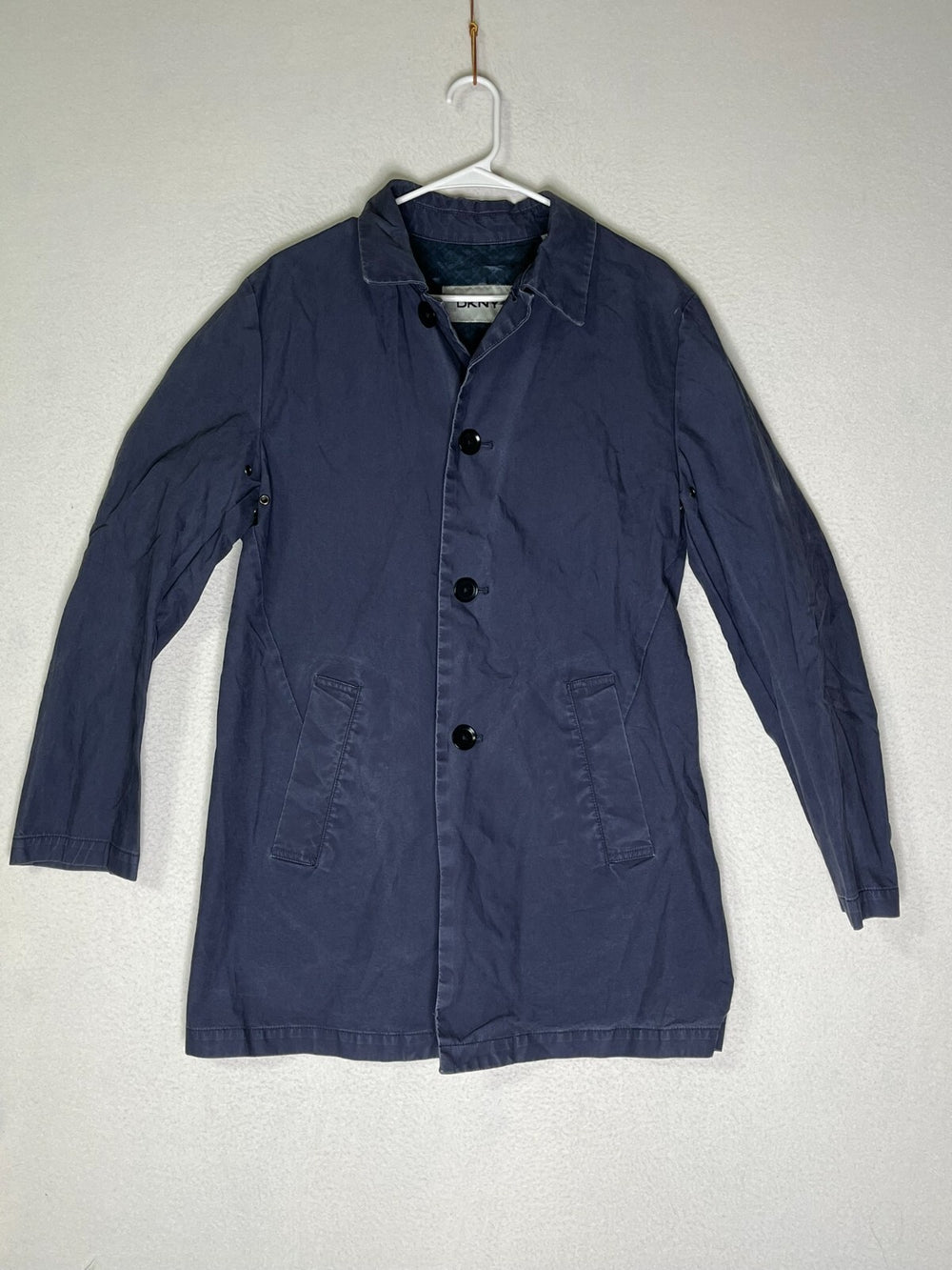 DKNY Blue Trench Coat Single Breasted Long Sleeve Pockets Womens Size 38R