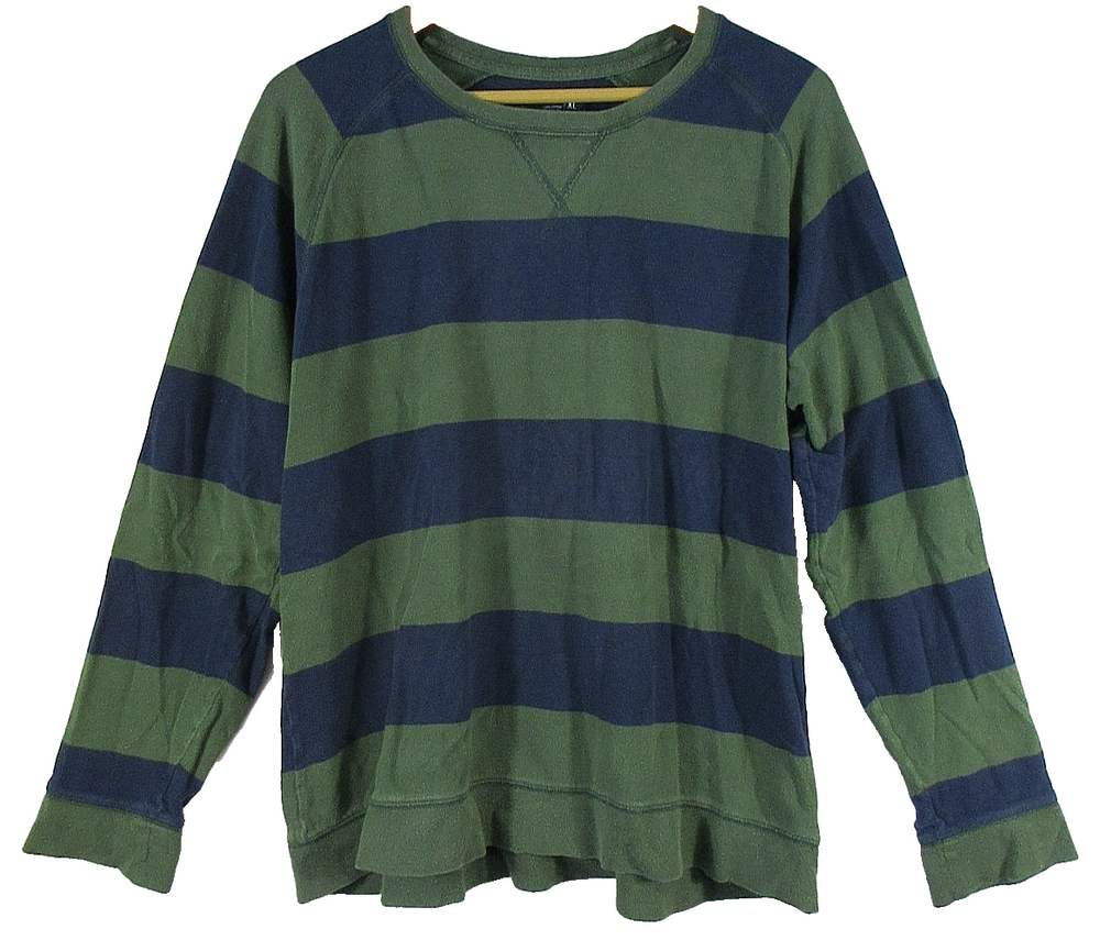 Old Navy Mens 100% Cotton Striped T-Shirt Long Sleeve Size XL Green/Blue
