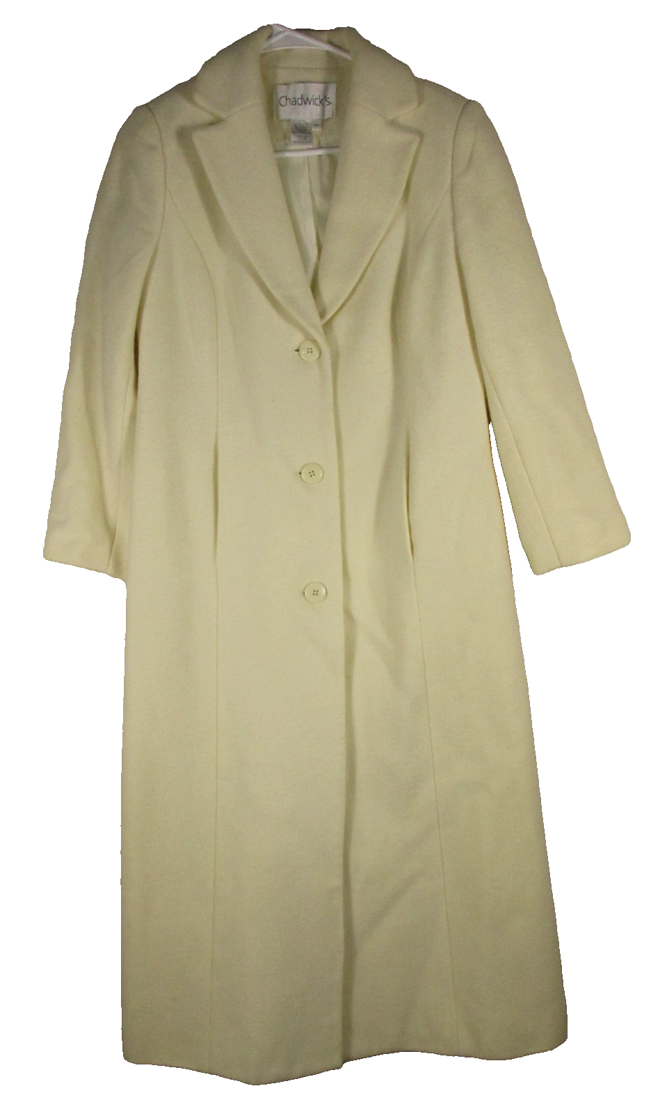 Chadwicks Womens Button Front Midi Coat Long Sleeve Notched Collar Size 2 Cream