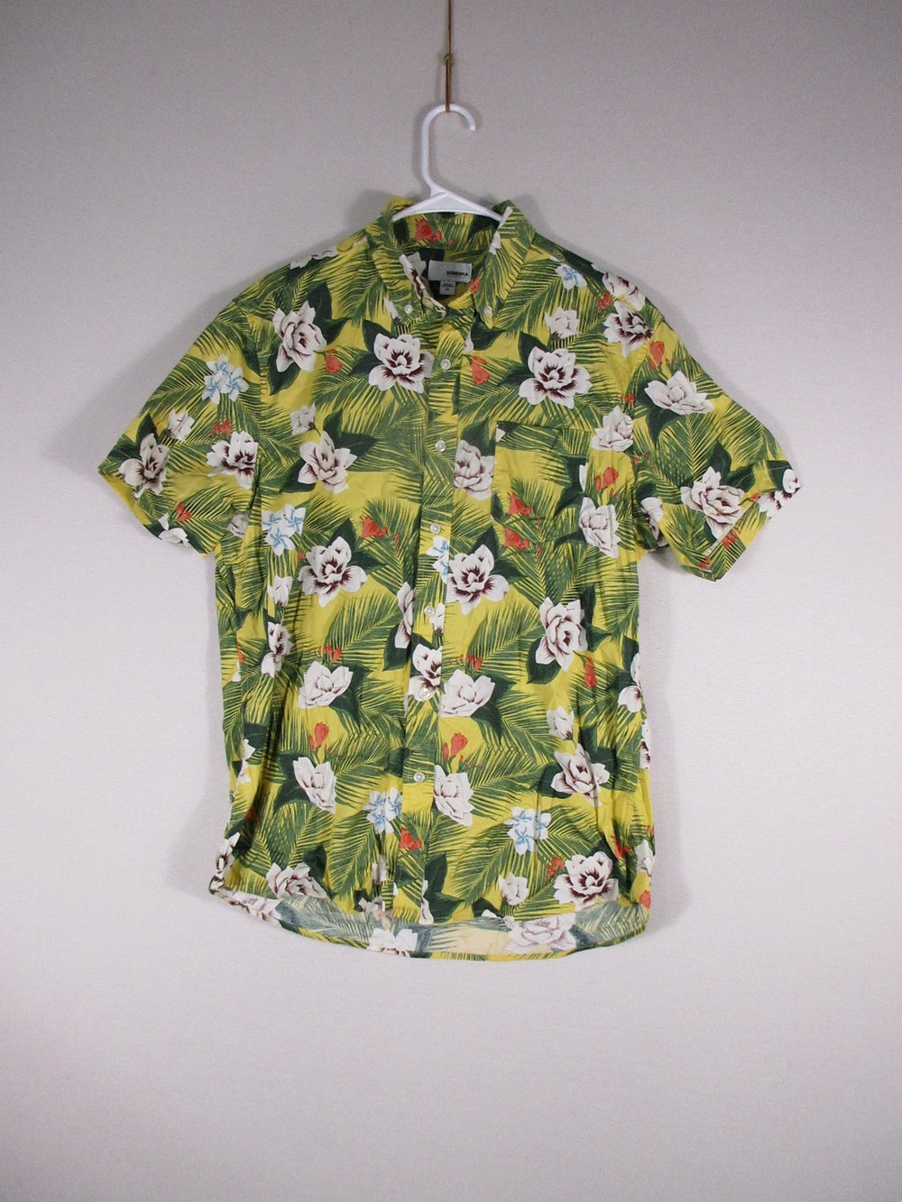 Sonoma Goods For Life Mens Button-Up Floral Shirt Short Sleeve Size M Yellow