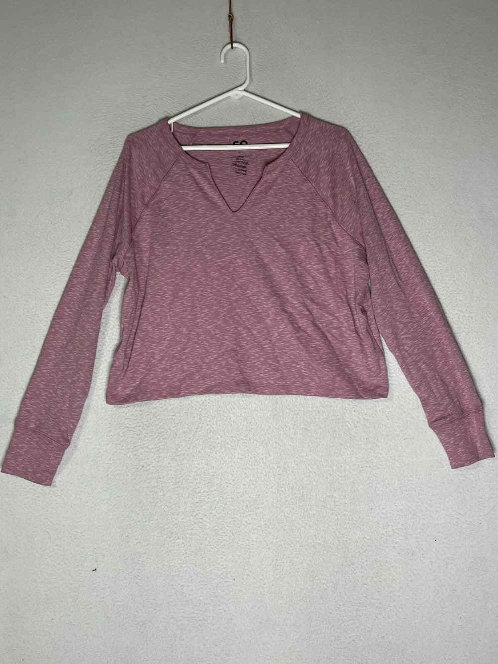 SO Mauve Notch Neck Cropped Long Sleeve Stretch Raglan Blouse Top Women's Size L