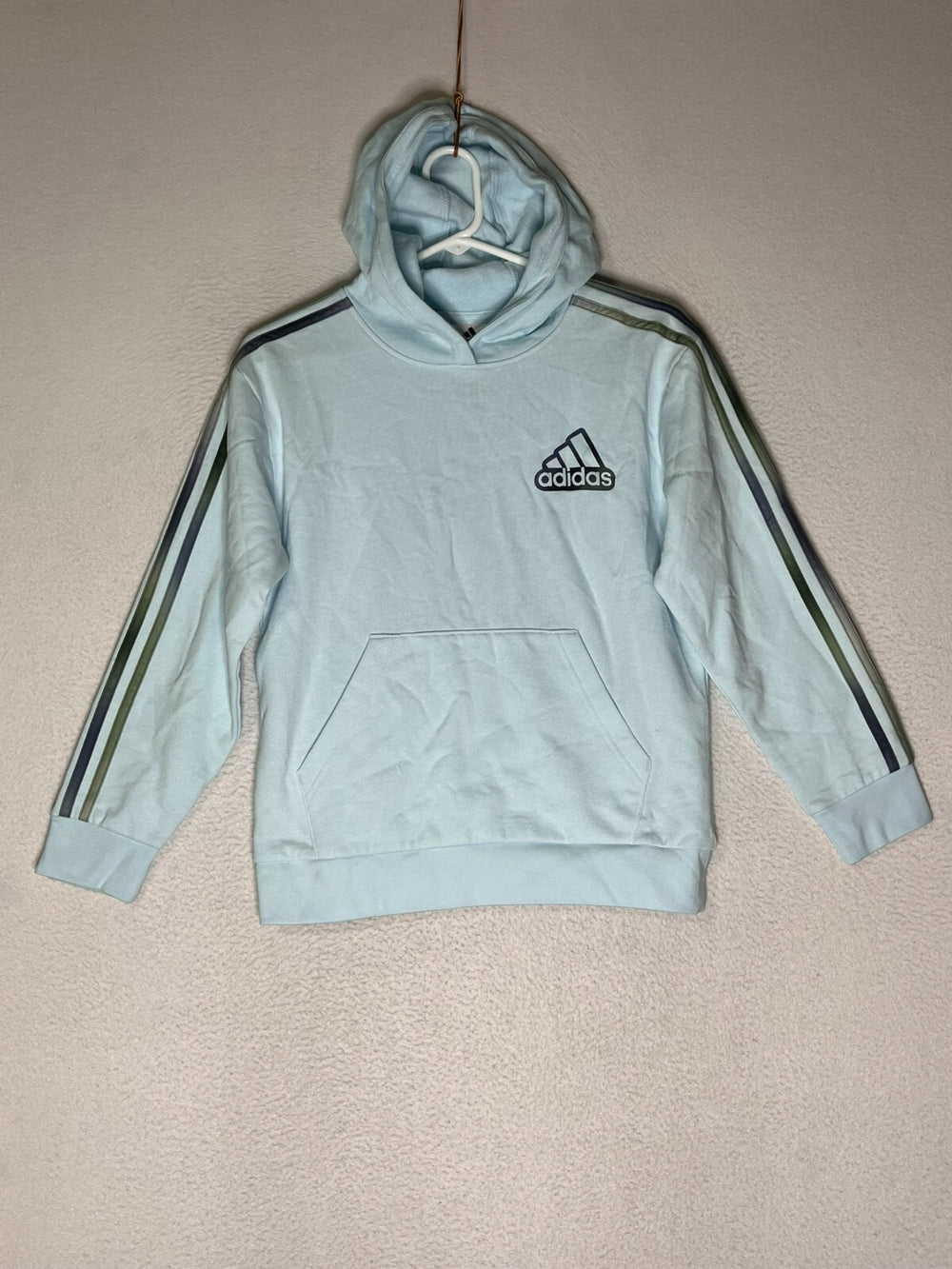 Adidas Alms Blue Pullover Stripes Loose Fit Hoodie Logo Boys Size Medium 10-12