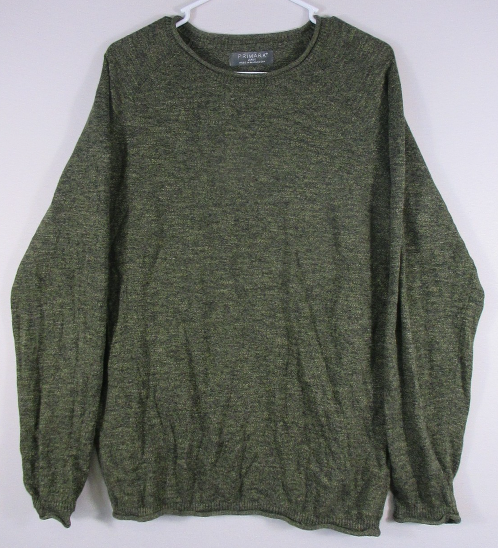 Primark Mens Pullover Crew Neck Knit Sweater Long Sleeve Size L Green