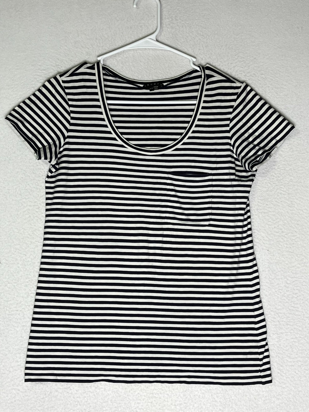 Theory Navy Blue White Striped T-Shirt Short Sleeve Scoop Neck Women's Size P/TP