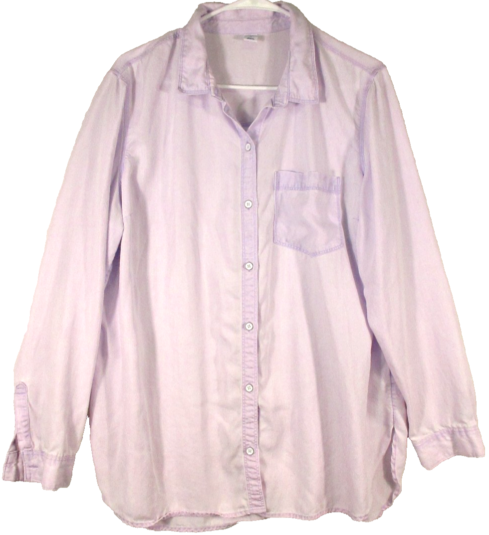 Old Navy Womens Stretch Button-Up Blouse Long Sleeve Pockets Size XL Purple