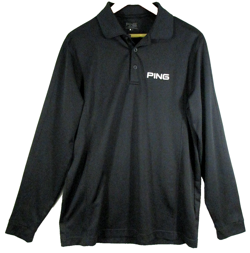 Ping Mens Button Front Casual Shirt Long Sleeve Collared Size M Black