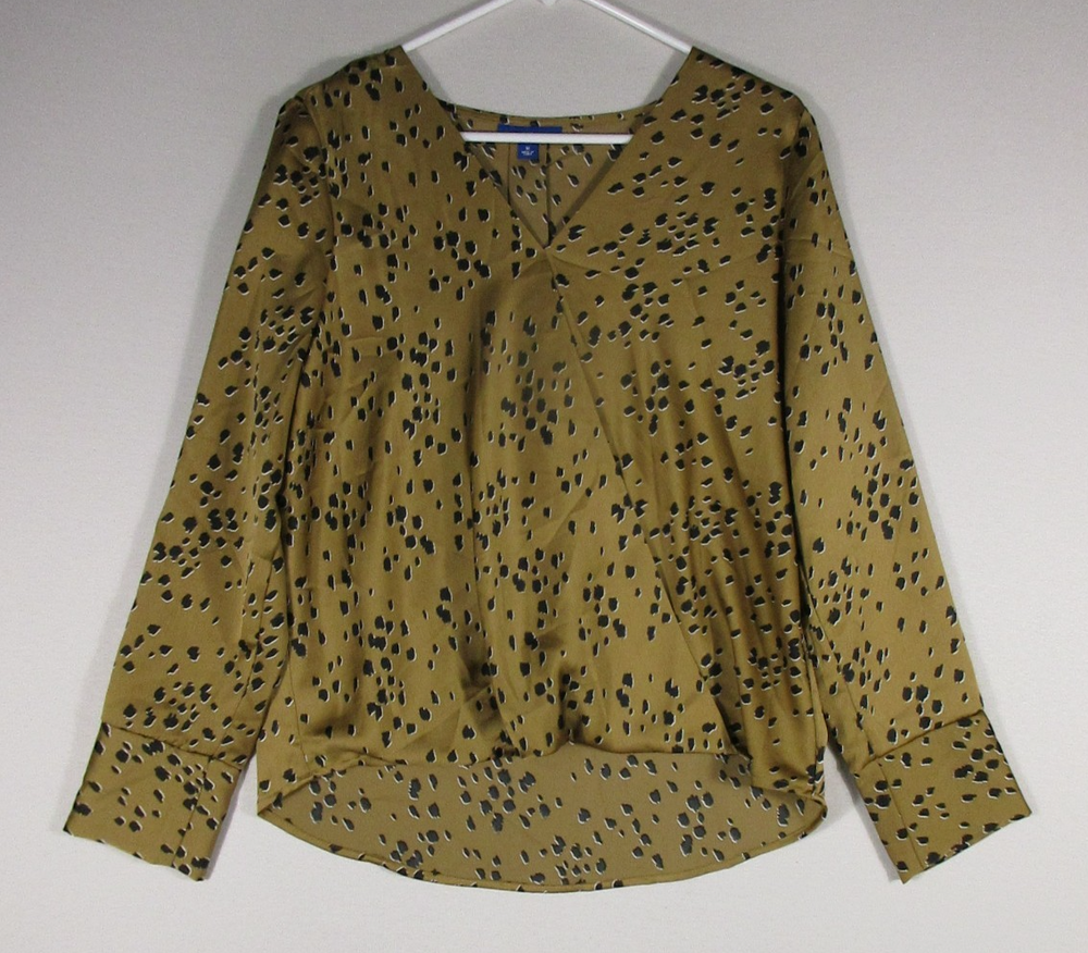 APT.9 Womens Animal Print V-Neck Top Blouse Long Sleeve Size M Brown/Black