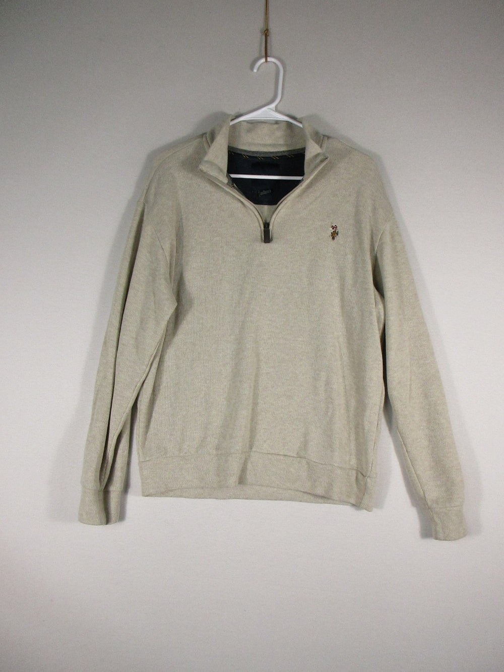 U.S Polo Assn Mens Quarter Zip Sweater Mock Neck Long Sleeve Size L Beige