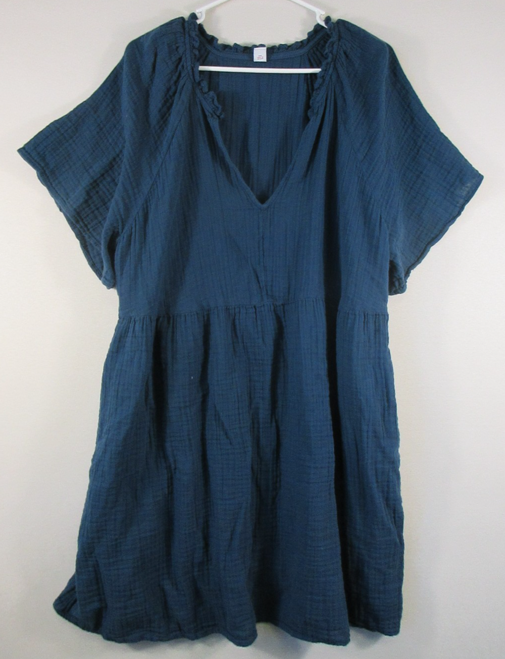 Old Navy Womens V-Neck Midi Dress Ruffle Hem Short Sleeve Size XL Blue
