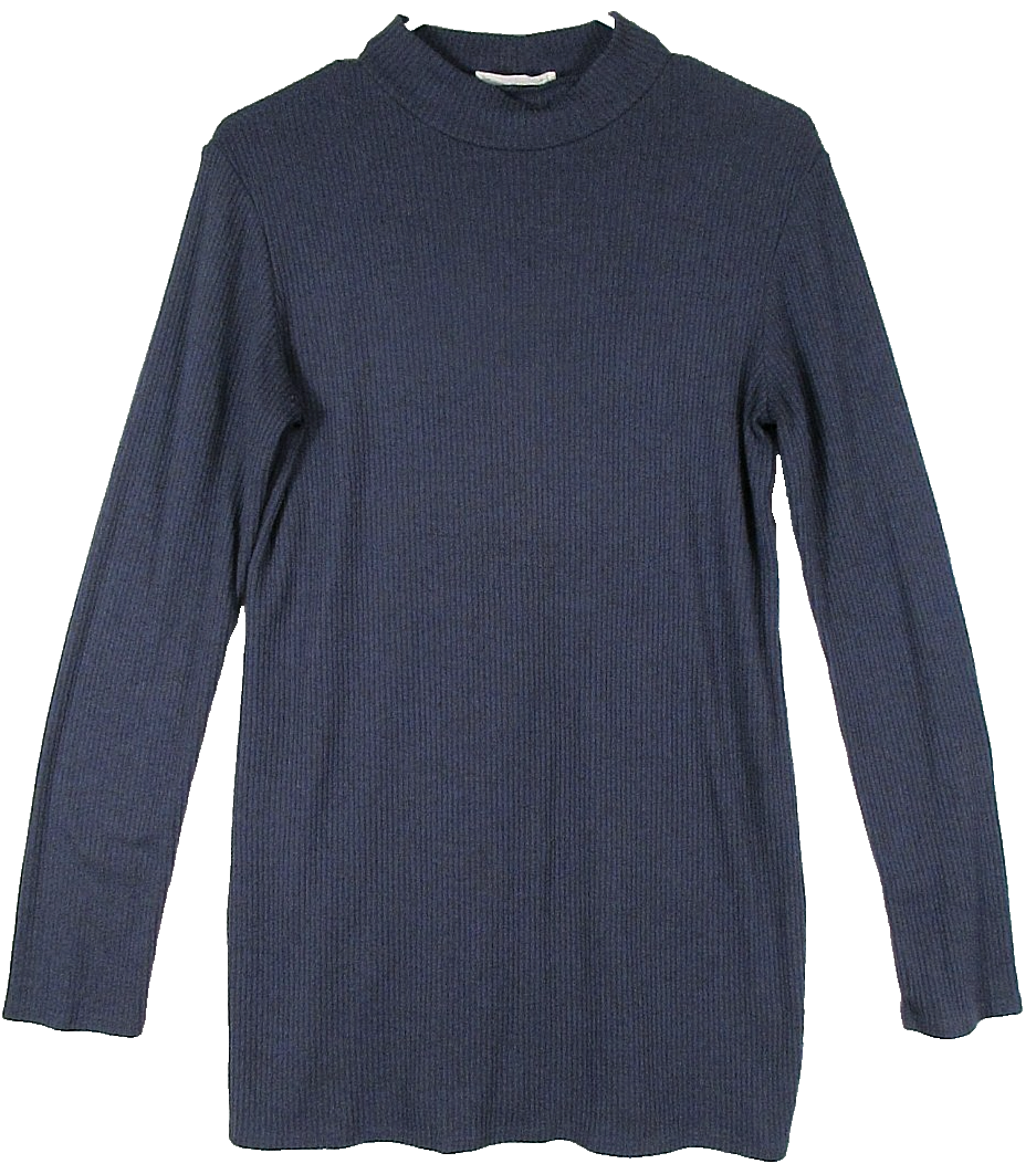 Hello Miz Mens Pullover Mock Neck Sweater Ribbed Knit Long Sleeve Size M Blue