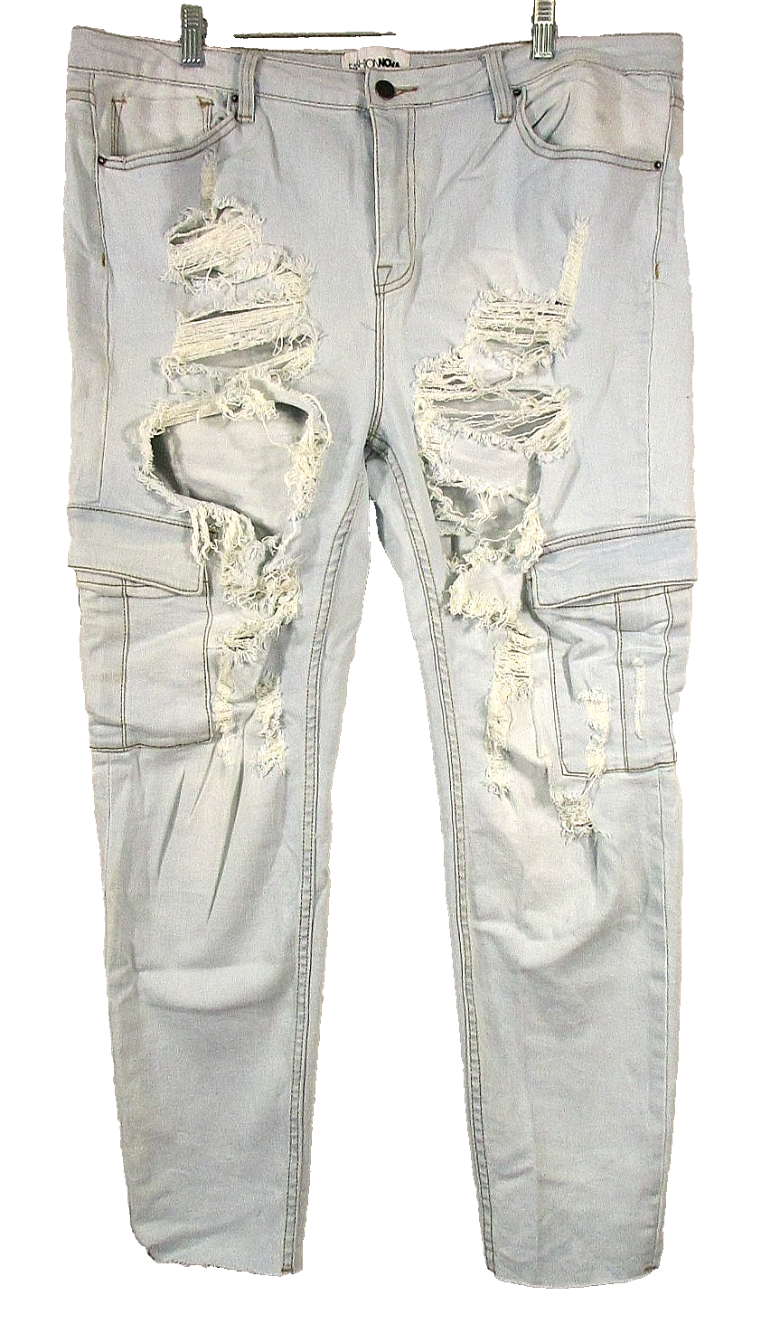 Fashion Nova Womens High Waist Stretch Denim Cargo Jeans Distressed Size 18 Blue