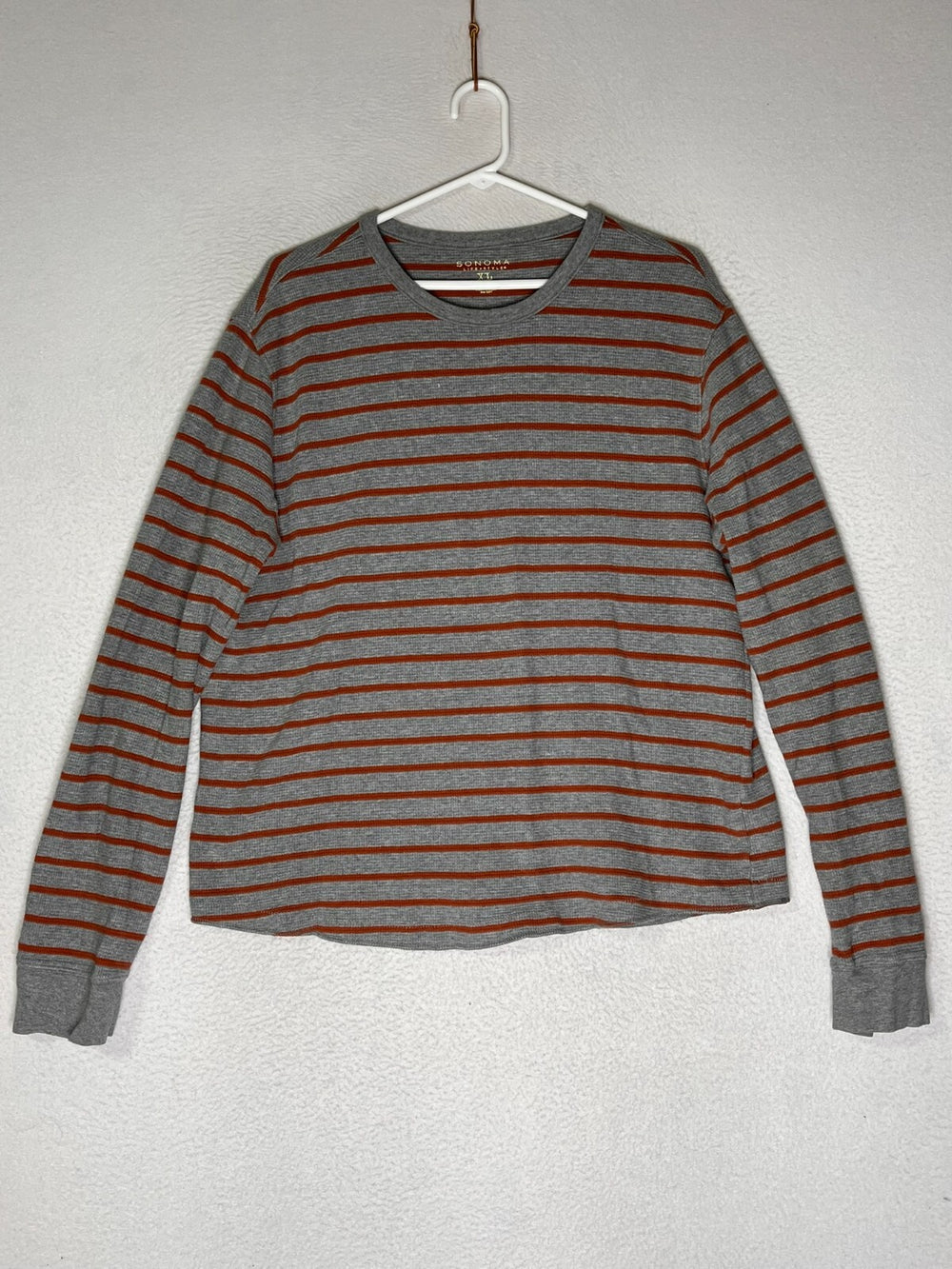 Sonoma Life + Style Gray Orange Striped Long Sleeve Round Neck Sweater Men's XL