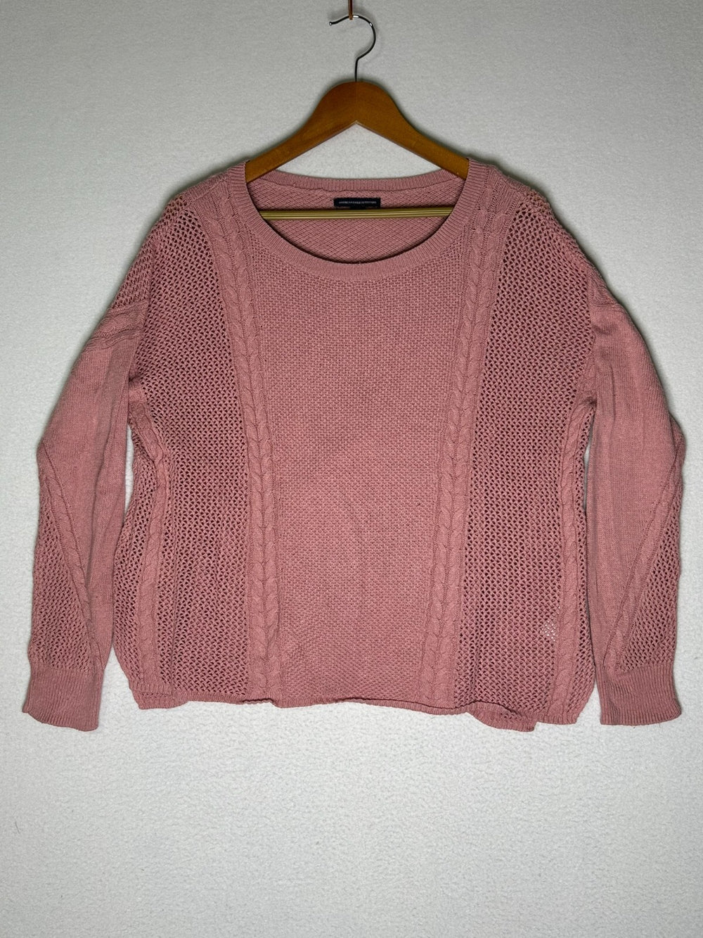 American Eagle Outfitters Pink Long Sleeve Cable Knit Sweater Woman's Large