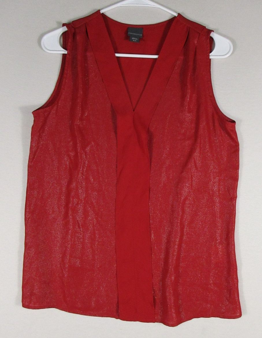 Covington Womens V-Neck Rumple Top Blouse Sleeveless Size S Red