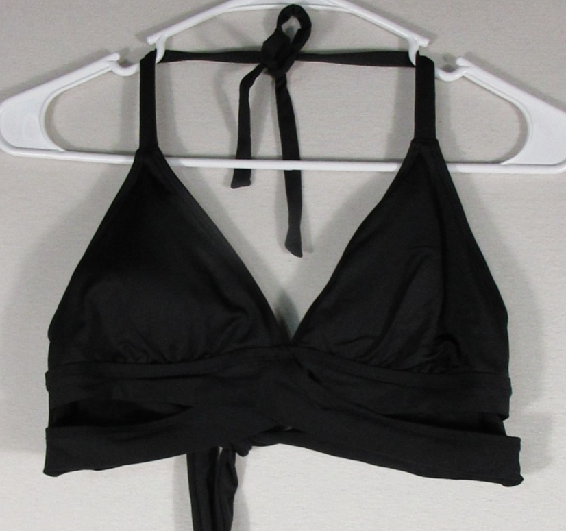 Kona Sol Womens Triangle Bikini Swim Top Faux Wrap Strapless Size M Black
