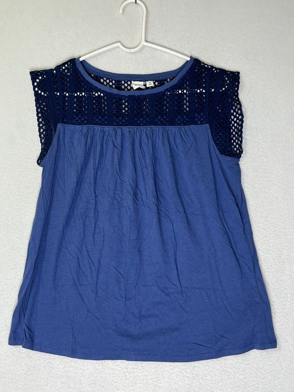 Gap Navy Blue Short Sleeve Crochet Detail Blouse Top Women's Size XS