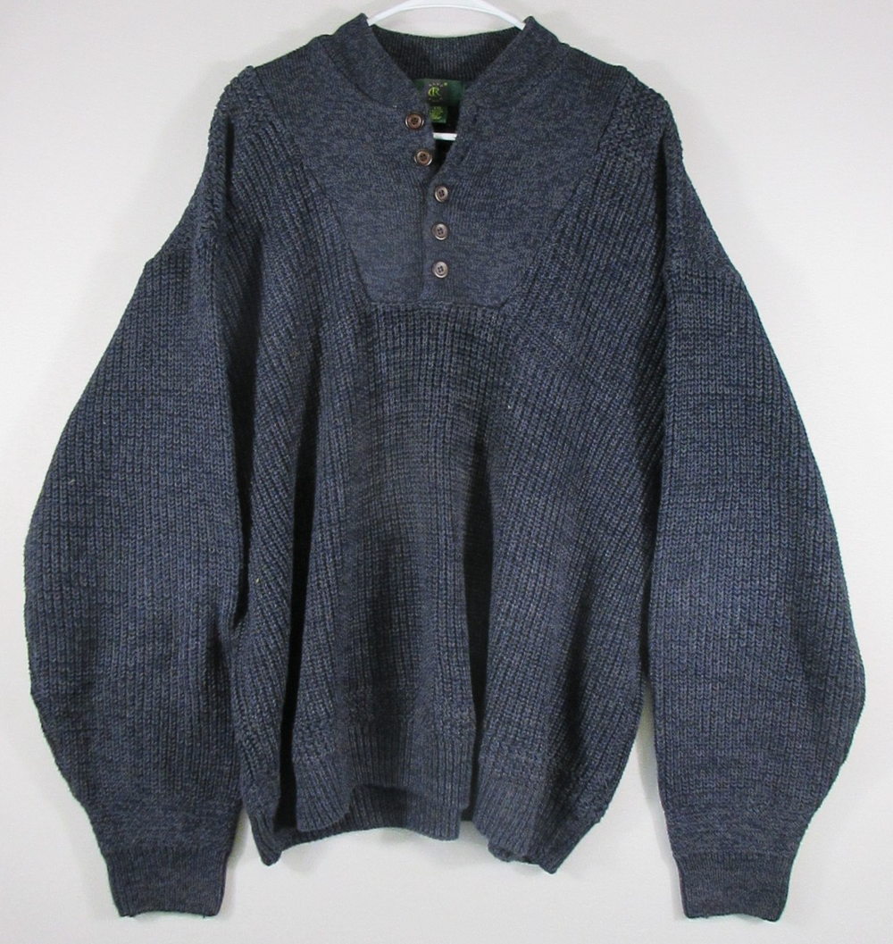 Club Room Mens Button-Up Henley Sweater Cable Knit Long Sleeve Sz 2XL Navy Blue