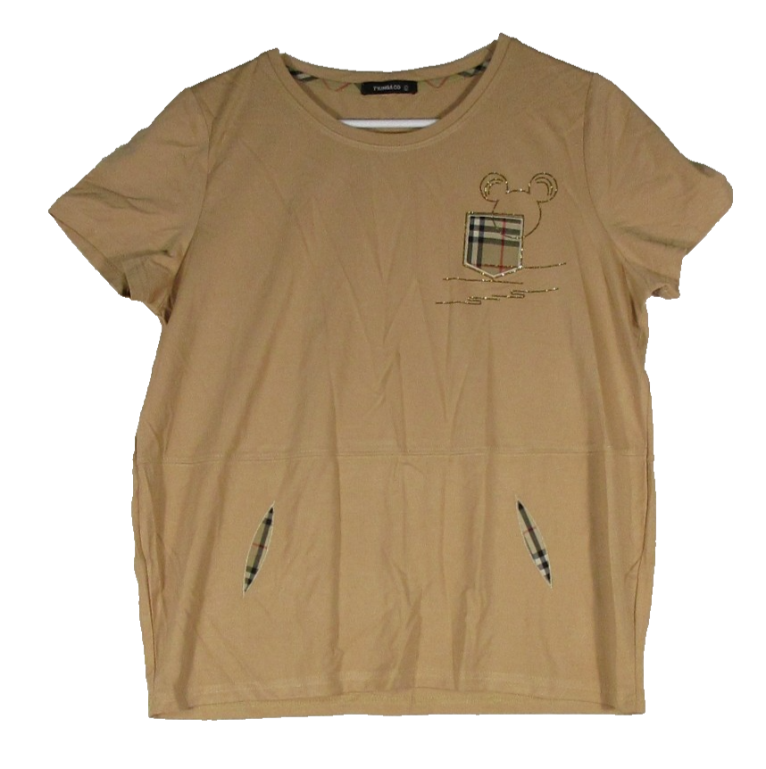 T'King & Co Mens Graphic T-Shirt Short Sleeve Crew Neck Pocket Size L Brown